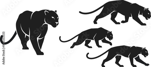 Panther silhouette family walking together in natural pose vector illustration for wildlife design 