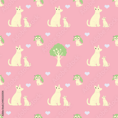 Wallpaper cute cartoon dog-shaped tree cat-shaped wallpapers decorated inside the pillowcase original vector.