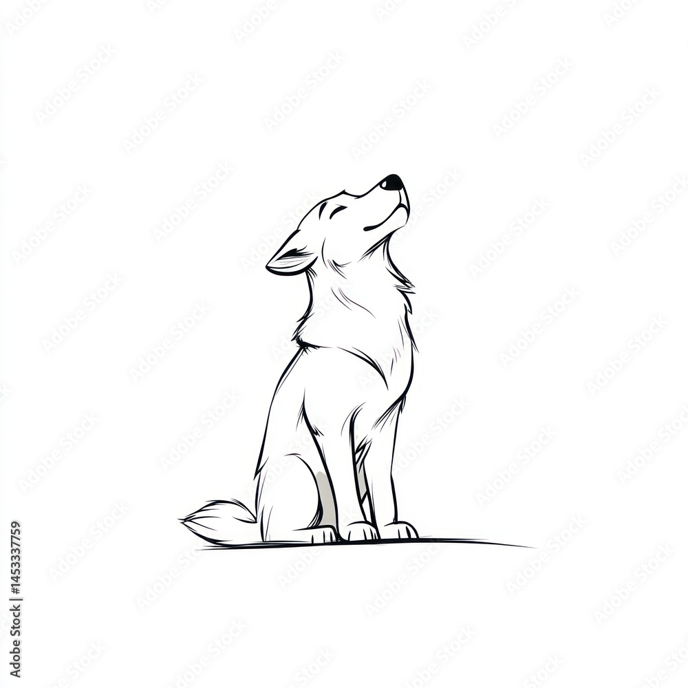 Naklejka premium Elegant Line Art Illustration of a Howling Wolf Against a Minimalist Background for Nature and Wildlife Themes