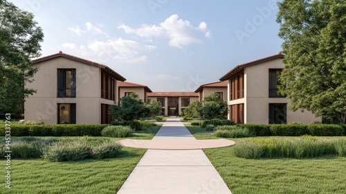 Wallpaper Mural Modern Residential Complex with Lush Green Landscaping and Pathway Torontodigital.ca