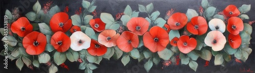 Colorful poppy flowers arranged beautifully against a dark background.