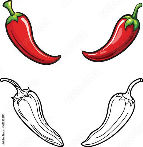 Collection of Red Chili Pepper Clipart Vector Food Design