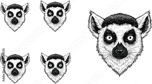 Lemur head detailed black and white vector illustration animal wildlife drawing nature art 