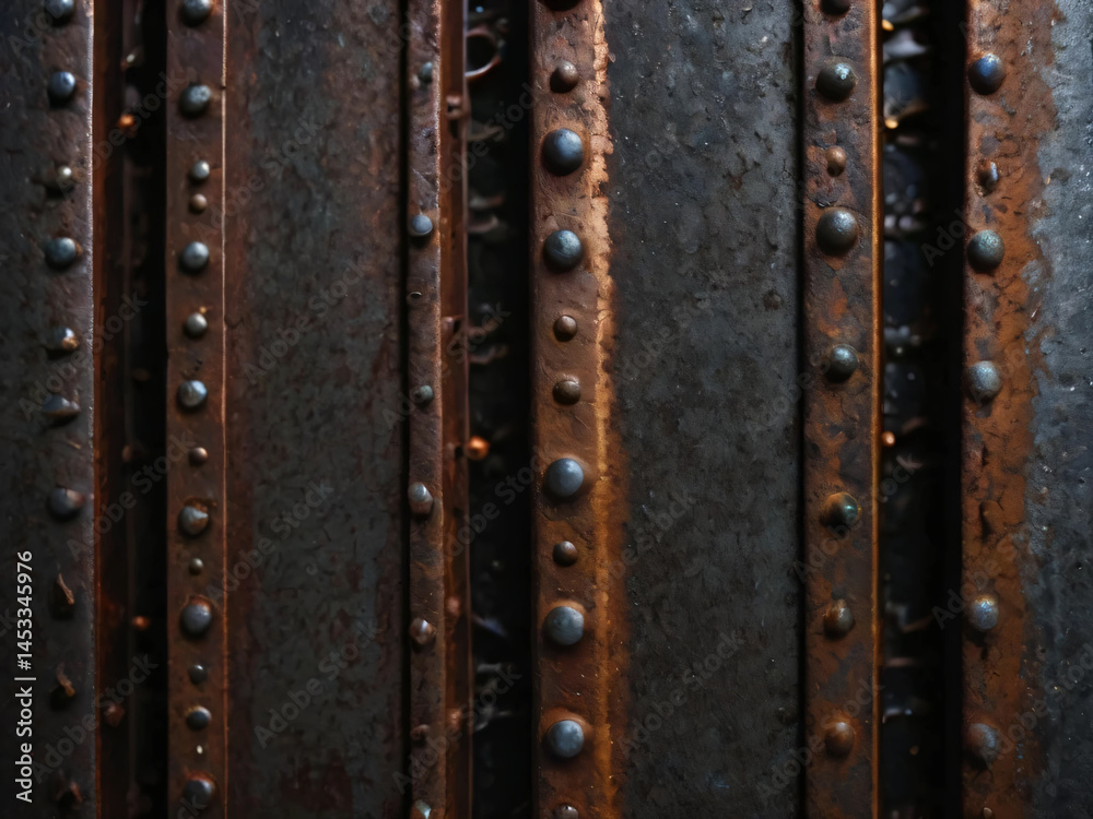 Fototapeta premium The textured metal surface displays a grid-like industrial design.