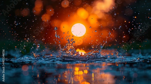 Fish darting through water with a vivid sunset painting the background.  HD 8K wallpaper Photographic Image
