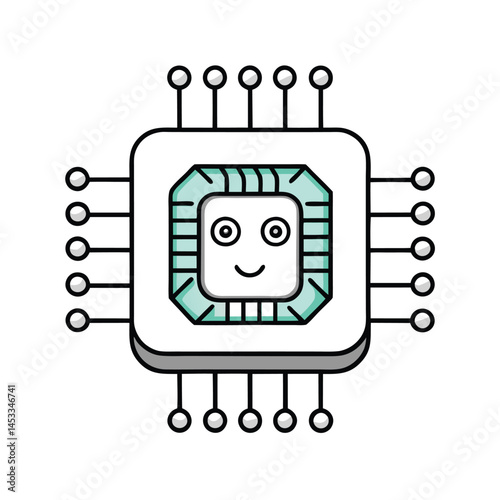 Chip Icon: A cheerful cartoon illustration of a computer chip, showcasing its intricate design and representing technological innovation.