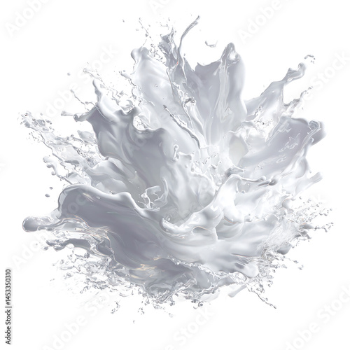 A dynamic splash of white liquid creating an explosion of motion against a black background view