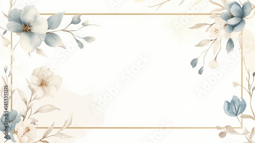 Watercolor Floral Frame with Gold Border
