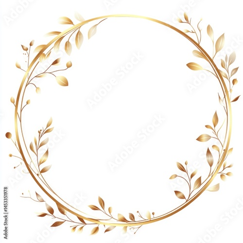 Golden Floral Wreath with White Background