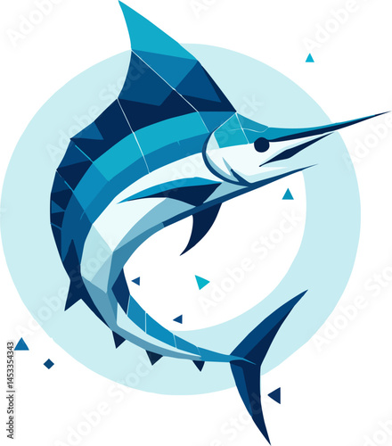 Abstract geometric style blue marlin illustration