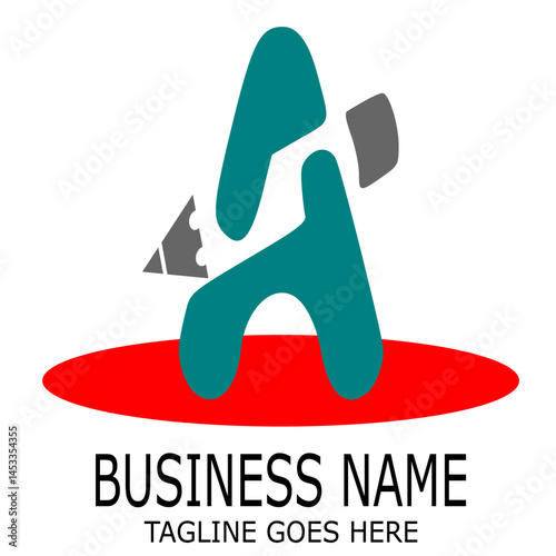 brand name logo design with letter A  and pencil