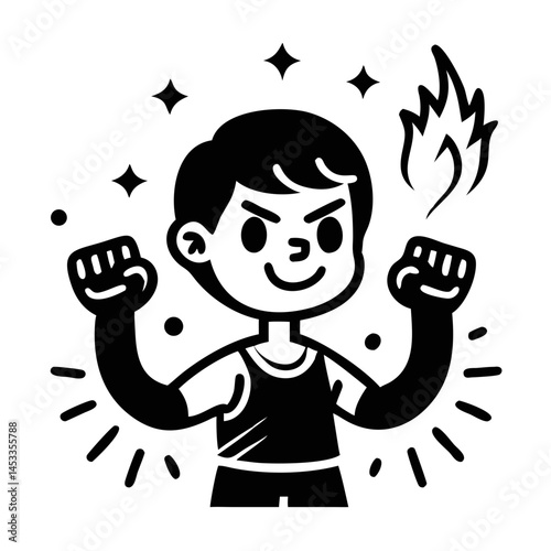 Cartoon Boy Shows Strength and Determination