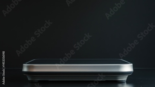 A sleek digital scale on a dark surface with a minimalist aesthetic.