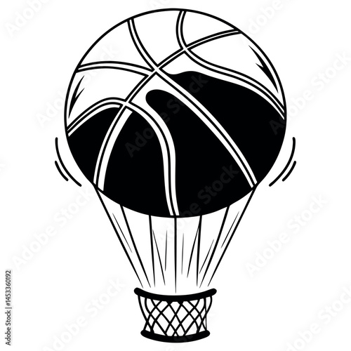 Basketball ball vector illustration flies like a parachute, a symbol of air transport