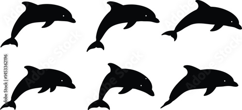 Dolphin silhouettes swimming in group vector illustration of ocean mammals sea animals marine life 
