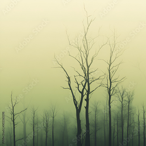 A barren forest with a soft gradient background 