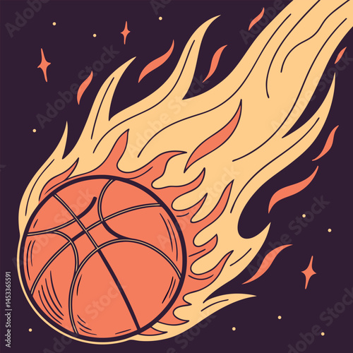 Hot burning basketball ball with orange flame design is a fiery sport symbol