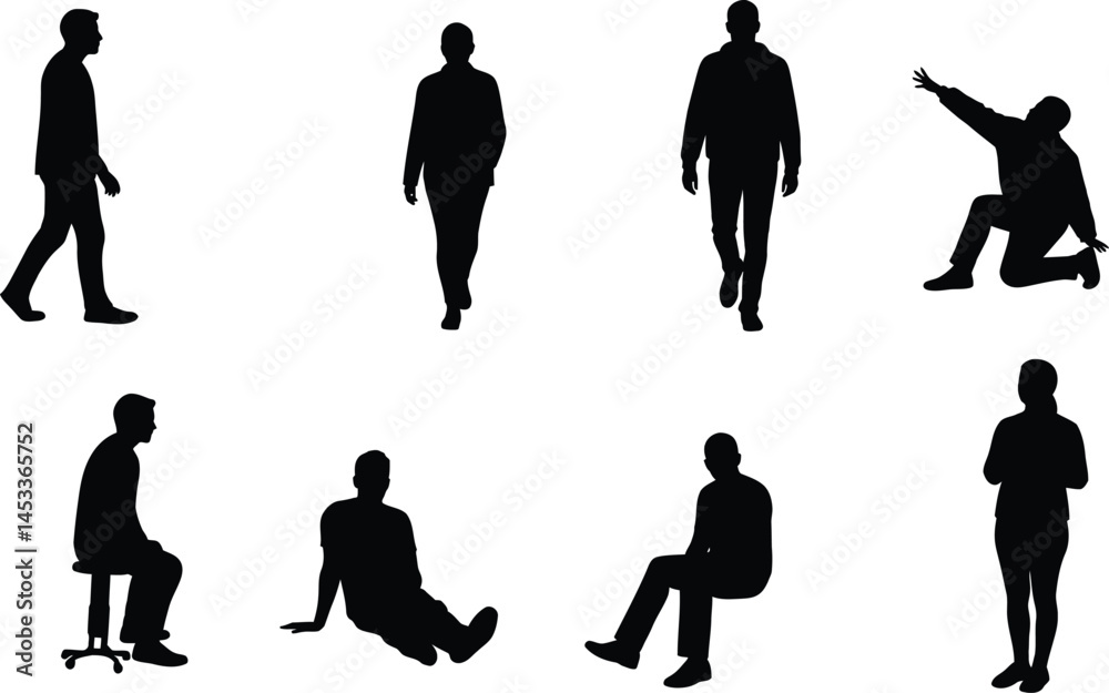 custom made wallpaper toronto digitalHuman silhouette figures in various walking and sitting poses vector illustration for lifestyle and leisure activities