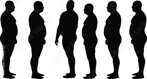 Silhouettes of Overweight Men Side and Front Views Vector Illustration for Health and Fitness Awareness 