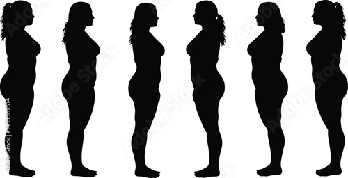 Silhouettes of women with different pregnancy stages vector illustration natural body shapes diversity 