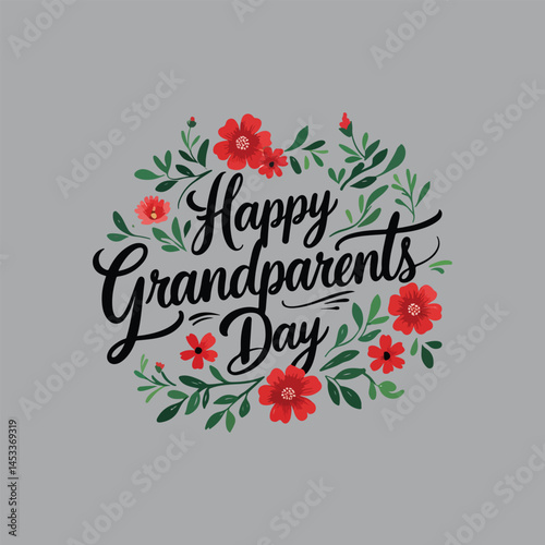 Happy Grandparents Day design with floral wreath vector art