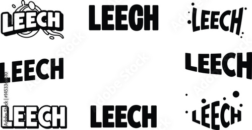 Leech text logo variations in black and white vector illustration with creative font styles for design and branding use 