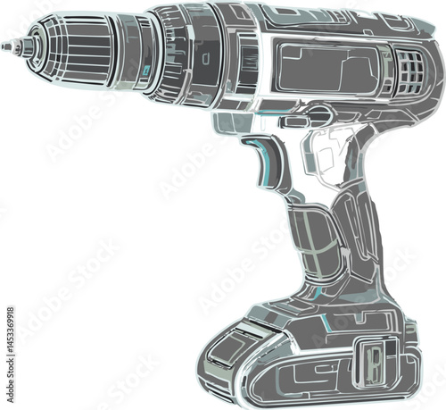 Transparent X-Ray Style Cordless Drill Illustration