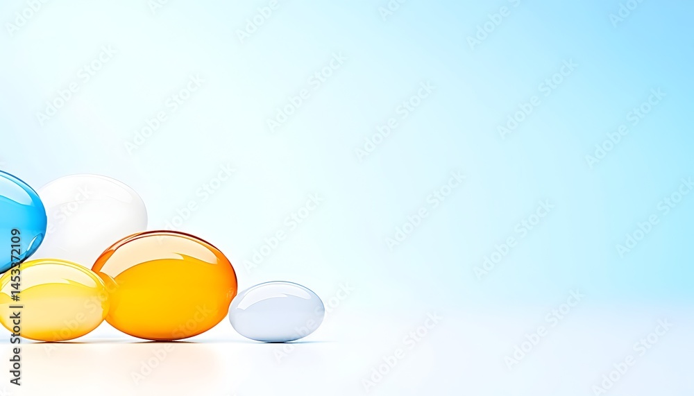 Colorful glossy spheres on a light blue background, creating a minimalist and vibrant composition Colorful glossy spheres on a light blue background, creating a minimalist and vibrant composition