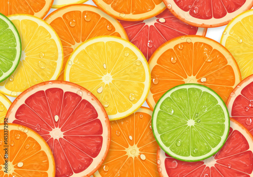 Citrus and limes arranged on a plate.