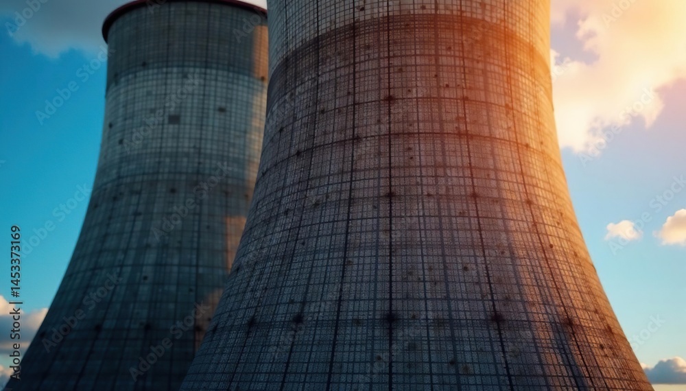 Obraz premium Close-up view of coal plant cooling tower's lattice , grid, power generation