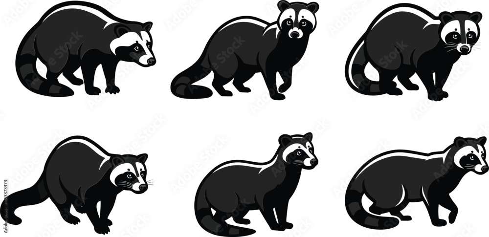 Naklejka premium Badger animal vector collection with different poses and black white color design for wildlife illustration
