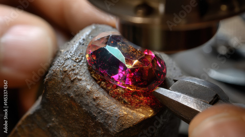 Closeup of hand polishing vibrant gemstone, showcasing intricate lapidary craft with precision and care