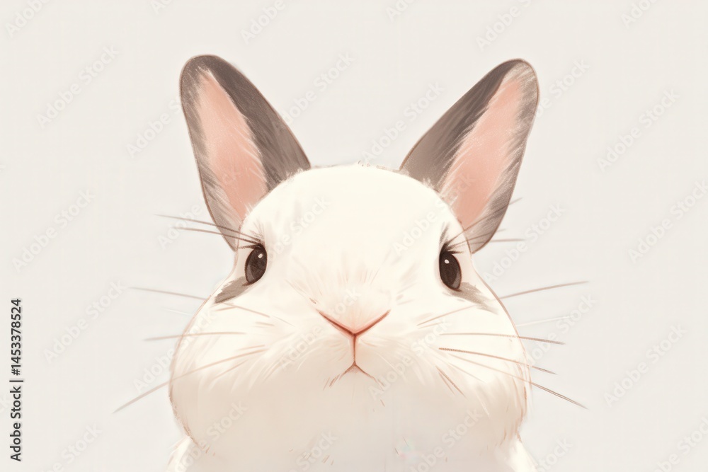 Fototapeta premium Close-up of a white rabbit with gray ears, looking directly at the viewer