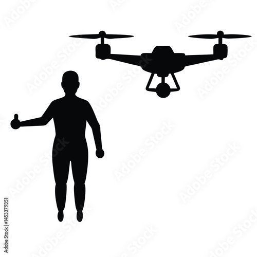 Drone Operator Silhouette with Quadcopter Icon