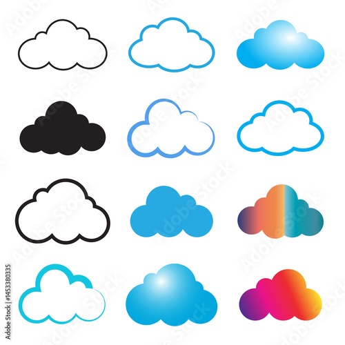 Set of various cloud icons