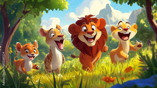 Cute jungle animals playing