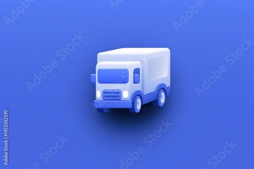 3D Blue Delivery Truck Icon with Soft Shadows on Solid Background Surface