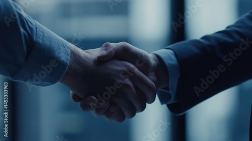 Business handshake for agreement or partnership is confirmed.