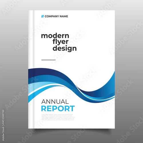 Modern business blue annual report cover template flyer wavy design