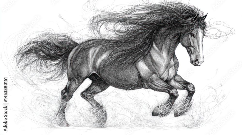 Fototapeta premium Powerful horse illustration in black and white