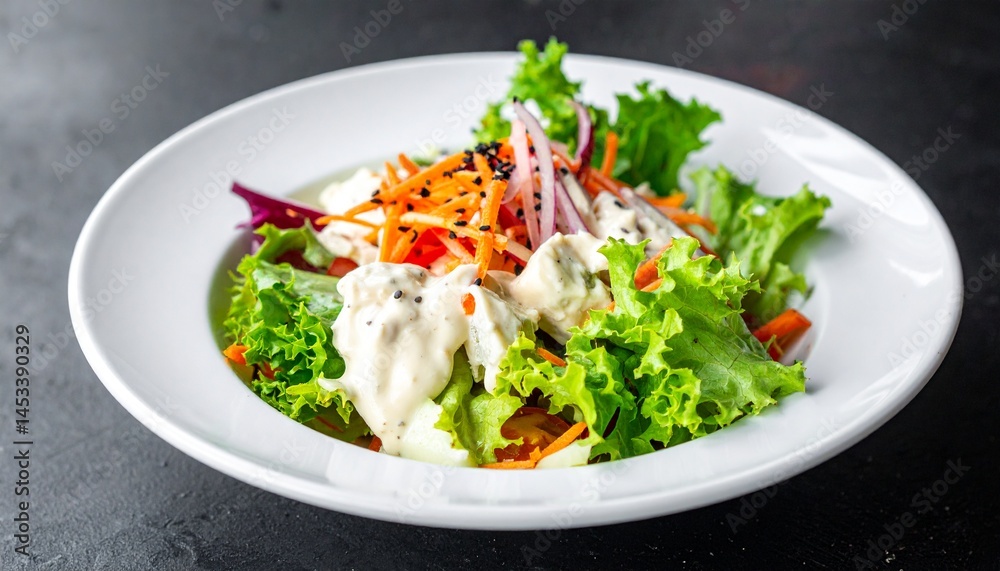Salad with mayo sauce with dark and soft background Salad with mayo sauce with dark and soft background