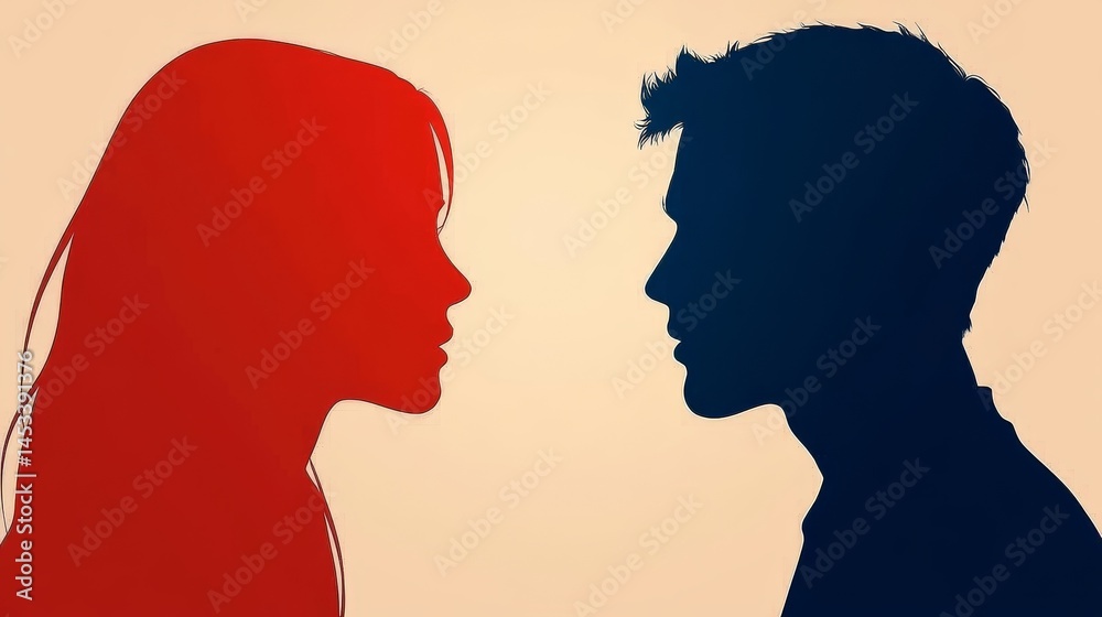 Couple's intimate moment, man and woman stand side by side, facing each other, embracing life's journey together Couple's intimate moment, man and woman stand side by side, facing each other, embracing life's journey together
