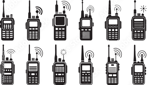 Silhouette Vector Collection of Walkie Talkies and Two-Way Radios in Multiple Styles for Communication, Security, Emergency, and Military Use