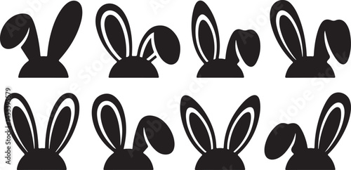 Bunny Ear Silhouette Vector Collection in Black Featuring Cute Rabbit Ears in Playful Styles for Easter Crafts, Kids Party Art and Costume Design

