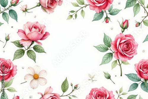 Delicate watercolor roses, leaves & buds Seamless repeat , leaves, fabric, vintage