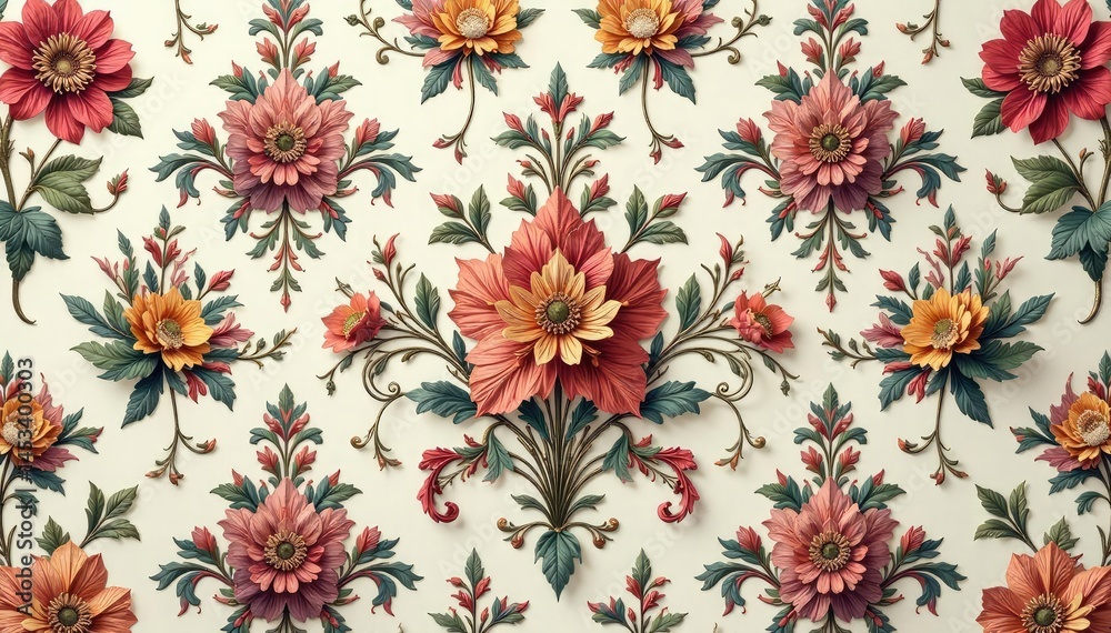 Fototapeta premium Intricate floral damask pattern in muted tones, retro, pattern, tones