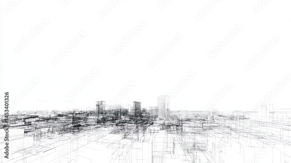 Fototapeta premium Wireframe Cityscape: A Digital Architectural Visualization