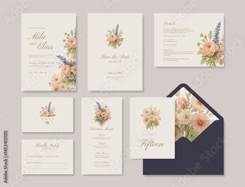 Wallpaper Mural Luxury wedding stationery template with an elegant watercolor bouquet illustration. Torontodigital.ca