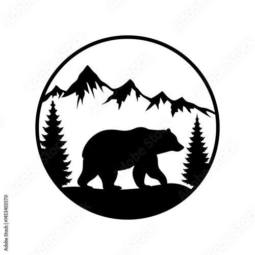 Bear silhouette in mountain landscape vector art for nature lovers and outdoor adventure enthusiasts design element