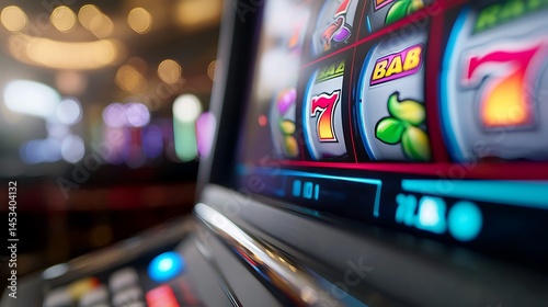 Close Up of Classic Slot Machine with Vibrant Symbols